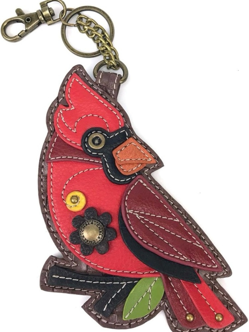 Chala Red Cardinal Leather Bag Charm Keychain with Orange Beak